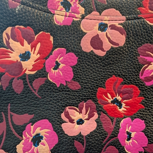 Kate Spade Pebbled Leather Black, Pink & Red Floral Shoulder Bag Poppy Flowers - Picture 10 of 10